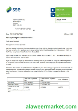 SSE Energy utility business bill, Word and PDF template,  version 1